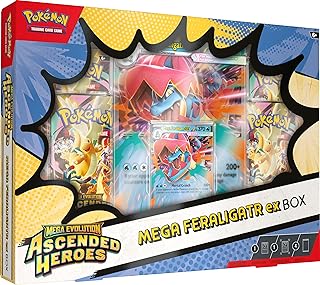 Pokémon TCG: Mega Evolution—Ascended Heroes Mega Feraligatr ex Box (1 Foil Promo Card, 1 Oversize Lenticular Card & 4 Booster Packs)